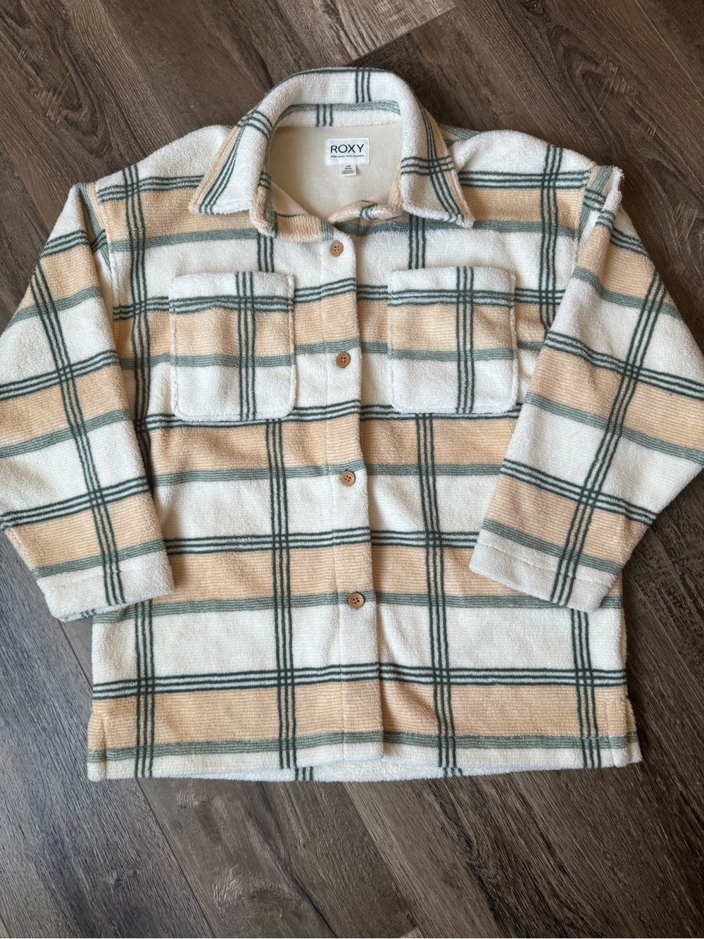 Roxy Cream Sherpa Jacket with Subtle Green Trim